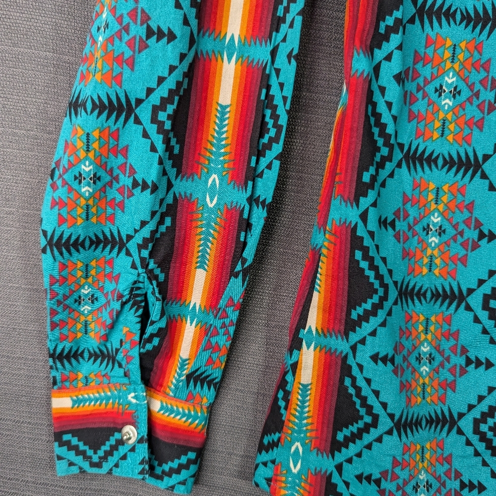 Western Shirt Kids L Unisex Southwestern Tribal Pattern Pearl Snap Multicolor - Picture 10 of 11